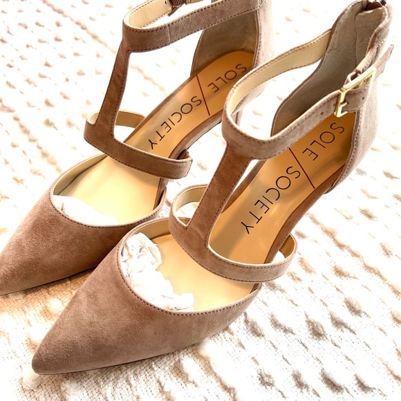 Womens sole society suede beige comfortable heels - Picture 5 of 5